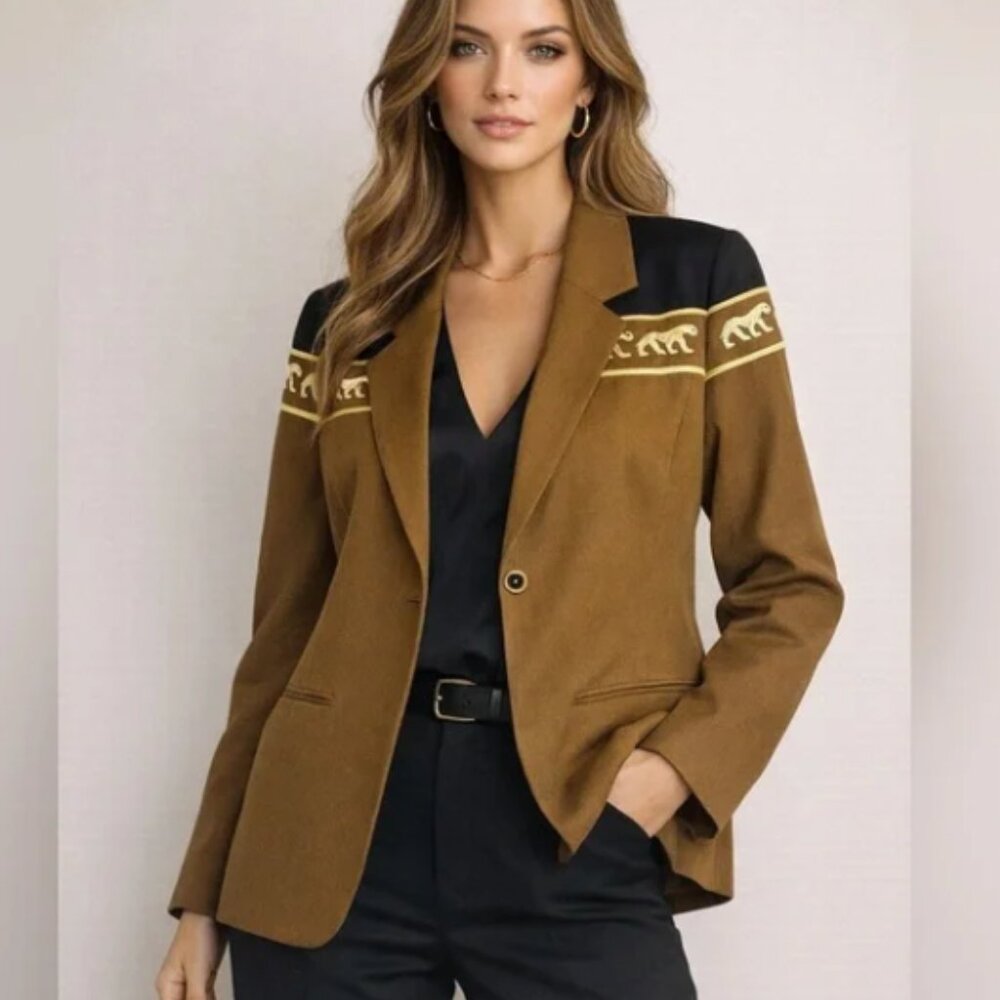 Vintage Bloomingdale’s Jaguar Embroidered Wool Blazer Statement 90s Size 4  -BC